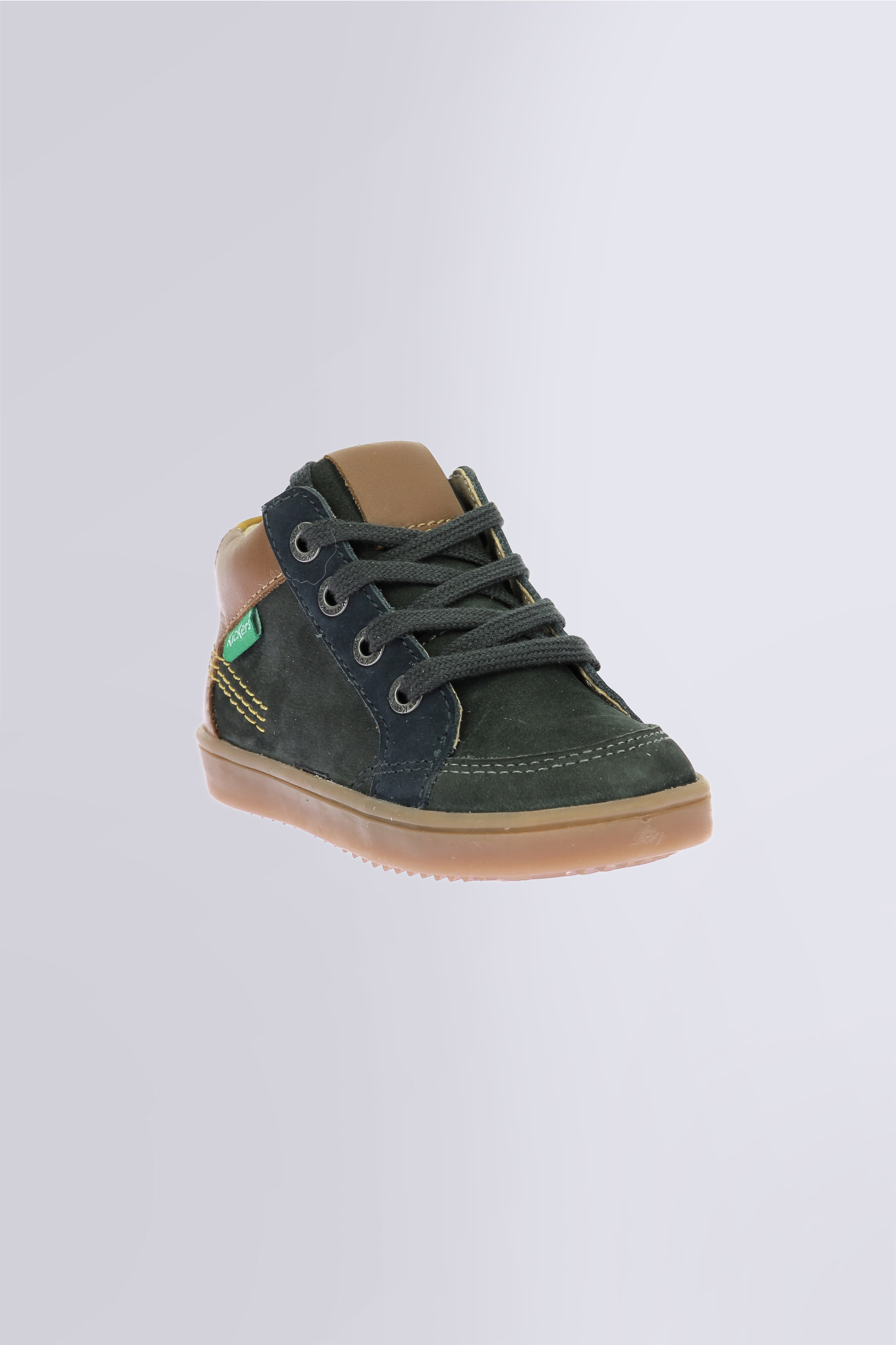 Kick Weby - Baskets hautes vert foncé et camel pour garçon de la marque Kickers - Kids & Co © Officiel Kick Weby - Baskets hautes vert foncé et camel pour garçon de la marque Kickers - Kids & Co © Officiel