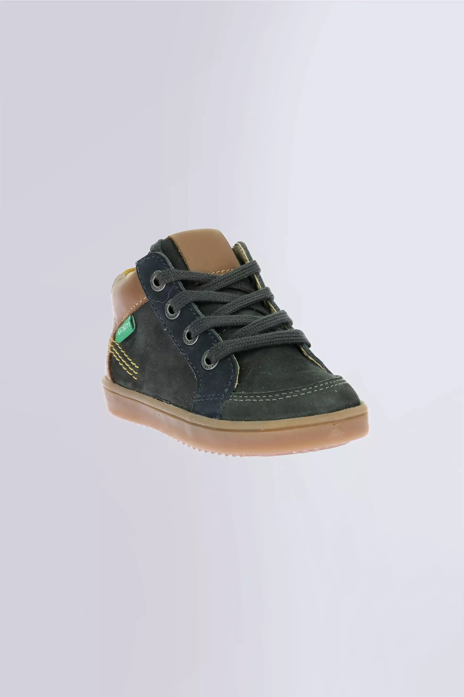 Kick Weby - Baskets hautes vert foncé et camel pour garçon de la marque Kickers  - Kids & Co © Officiel