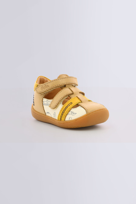 Salomés pour garçon Prato beige, blanc cassé imprimé - chaussures pour bébé de la marque Aster - Kids and Co