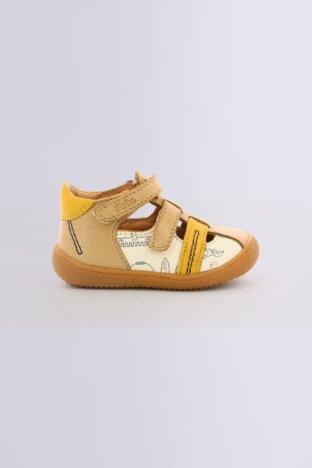 Salomés pour garçon Prato beige, blanc cassé imprimé - chaussures pour bébé de la marque Aster - Kids and Co