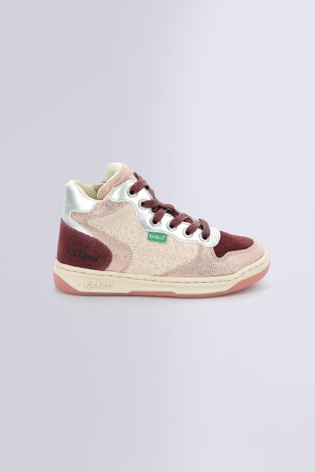 Kicklax - Sneakers hautes rose et bordeaux léopard pour fille de la marque Kickers  - Kids & Co © Officiel