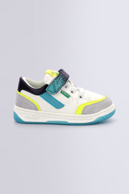 Kouic - Sneakers blanc, gris et fluo pour garçon de la marque Kickers  - Kids & Co © Officiel