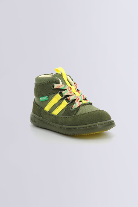 Kickbubblo - Bottillons kaki et jaune pour fille et garçon de la marque Kickers  - Kids & Co © Officiel