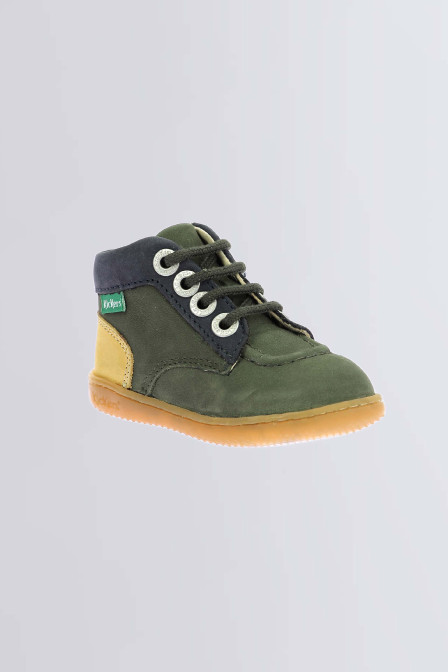 Kickiconic - Bottillons kaki et jaune pour fille et garçon de la marque Kickers  - Kids & Co © Officiel