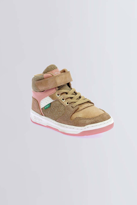 Kickado - Sneakers hautes beige et rose à paillettes pour fille et garçon de la marque Kickers  - Kids & Co © Officiel Kickado - Sneakers hautes beige et rose à paillettes pour fille et garçon de la marque Kickers  - Kids & Co © Officiel