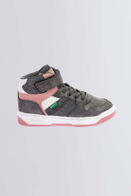 Kickado - Sneakers hautes gris, rose et argent pour fille et garçon de la marque Kickers  - Kids & Co © Officiel